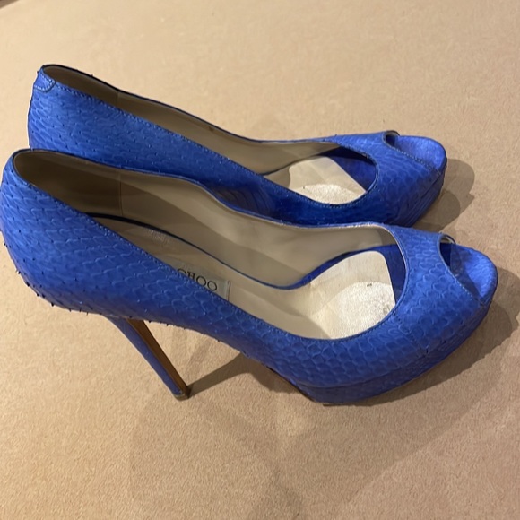 Jimmy choo.  Bright blue. Snakeskin heel.  Size 38 - Picture 2 of 4